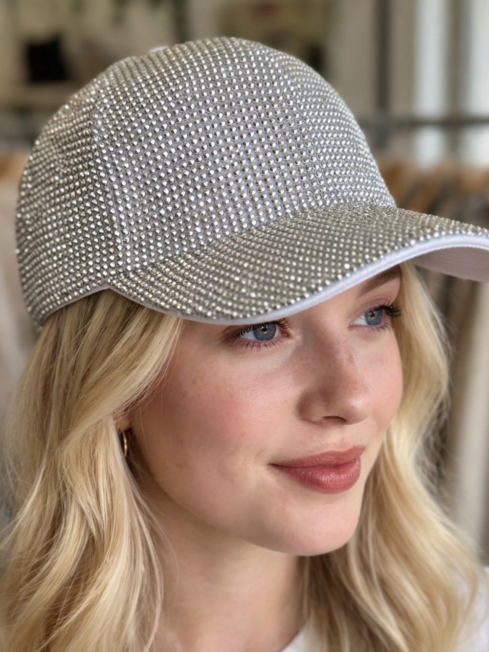 Rhinestone Sparkle Baseball Cap - Silver